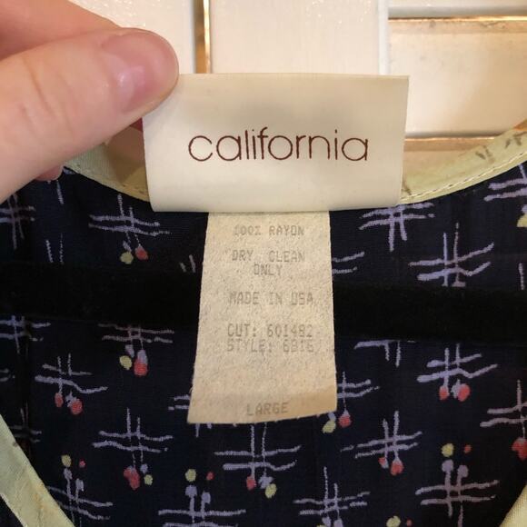 Vintage Zoe Blue Printed Belted Dress Large - Picture 7 of 7